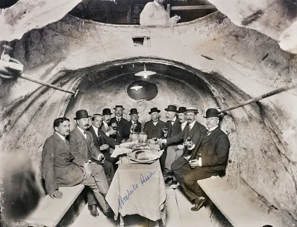 Group of men photographed in the belly of the horse of. Art Prints