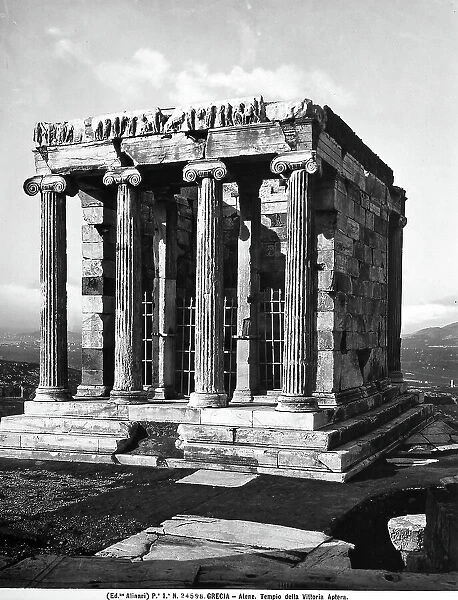 The image shows the temple dedicated to Victory Aptera located in the Acropolis of Athens