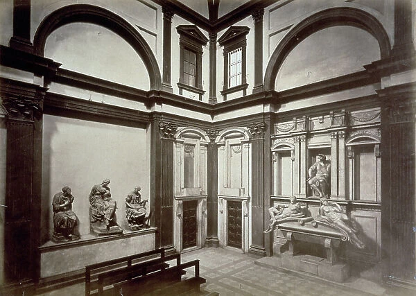 Interior of the new sacristy with the tomb of Lorenzo De Medici duke of Urbino and the tomb of Lorenzo the Magnificent and Giuliano De Medici