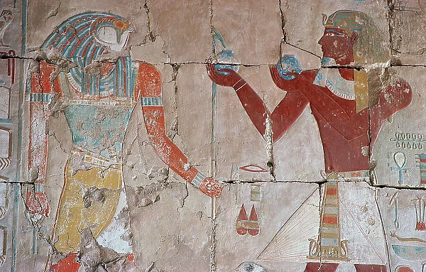 Luxor Deir el-Bahri, in the temple of Queen Ashepsut hieroglyphics and frescoes