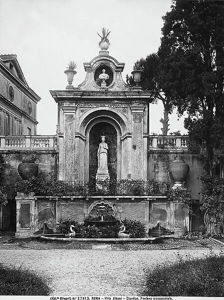 Monumental fountain in the garden of Villa Albani in Rome, with the inscription 'Alessandro Torlonia'
