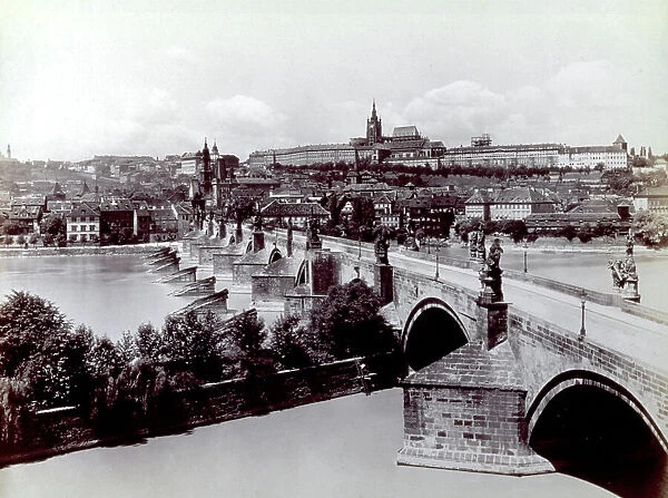 Panorama of Prague with the Charles Bridge and the Castle