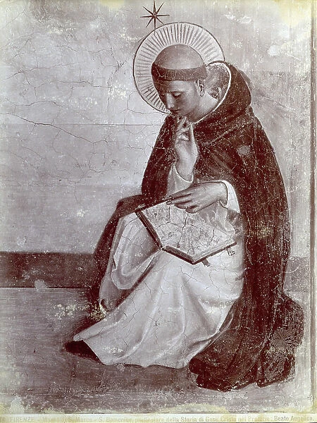 Photographic reproduction with Saint Dominic, detail of the fresco cycle of episodes from the gospels by Fra Angelico in the Convent of San Marco