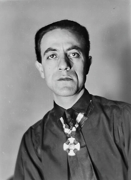 Portrait of the painter Primo Conti (1900-1988) with his neck with the cross of Knight of the Order of St. Maurizio and Lazzaro, honor received by Maria Jos of Savoy
