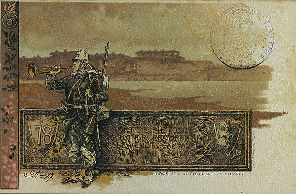 Postcard commemorating the 78 Infantry Regiment Brigade Toscana, illustration of G. Arrigo