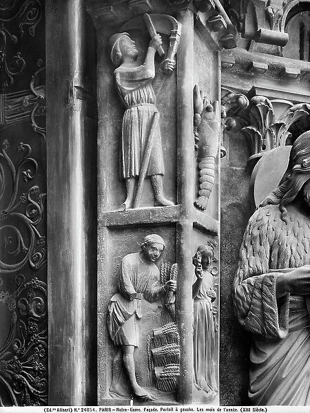 Sculpture depicting the Months, located in the left portal, called of the Virgin, of the Cathedral of Notre-Dame, Paris