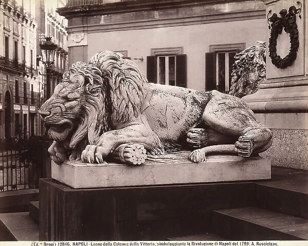 Statue of a dying lion at the base of the Column of the Martyrs in Piazza dei Martiri in Naples. The Lion is the symbol of the Revolution in 1799 against the Bourbons