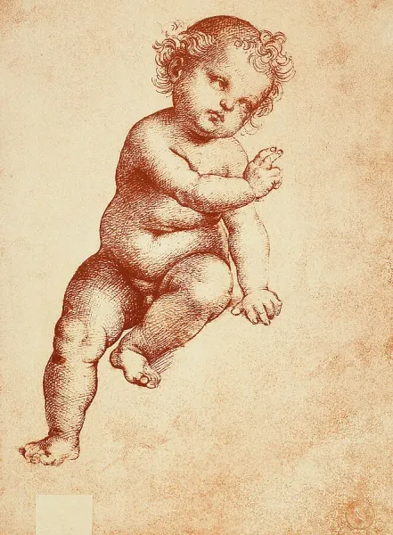 Study for a Baby Jesus, drawing by Raphael. Art Prints, Posters