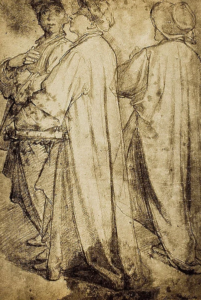 Study of a group of male figures; drawing from the school of Andrea del Sarto. British Museum, London