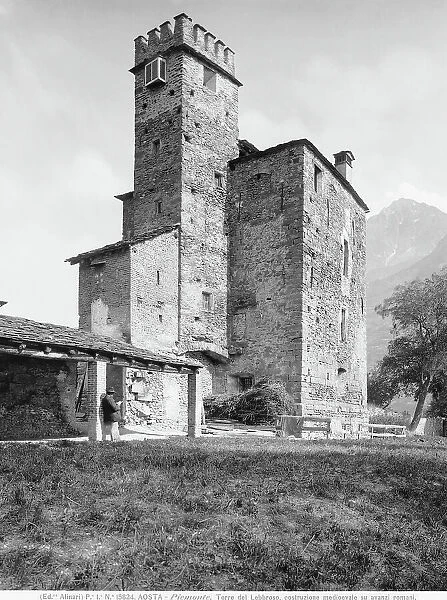 The Tower of Lebbroso, medieval construction on the remains of a Roman building, located in Aosta, Valle d'Aosta