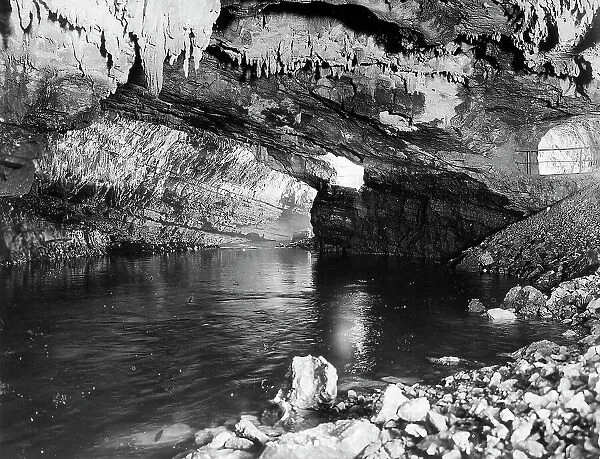View of the abyss of Piuca, inside the caves of Postumia. Photographed during Italy's reign in Kras, in the territory of Venezia Giulia