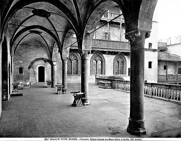 View of the courtyard with colonnade of Palazzo Cavassa, Saluzzo