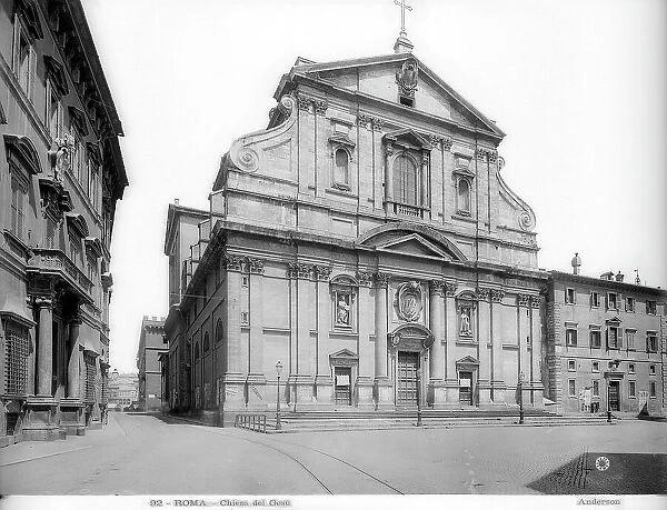 View of the faade of the Church of SS. Nome di Ges, called il Ges, and the piazza of the same name opposite, Rome