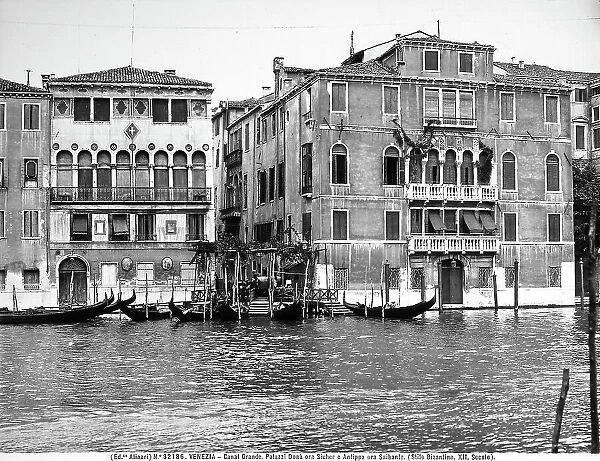 View of Venice with the gondolas moored to the front of Palazzi Don-Balbi and Antippa-Saibanta