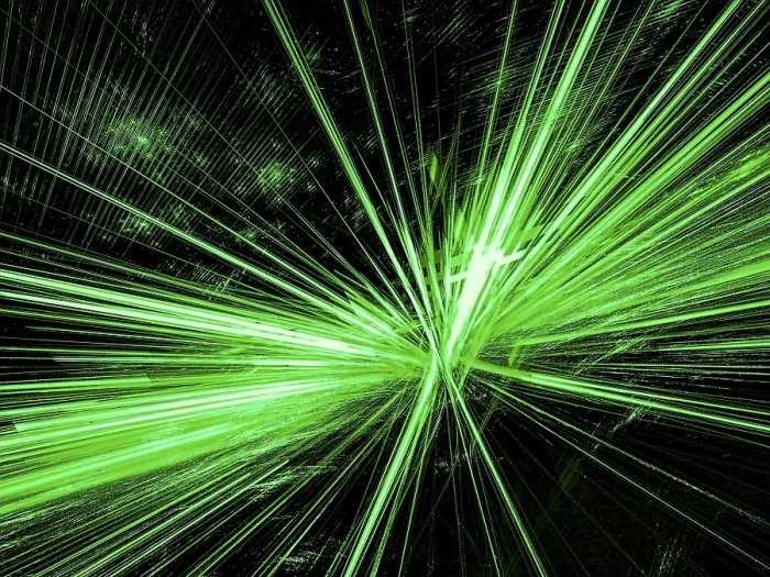 Framed Print : Abstract Rays Burst Print - Glowing Green Fractal Geometry