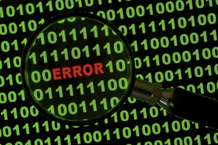 Framed Print : Binary Code Print: Error Message Under Magnification