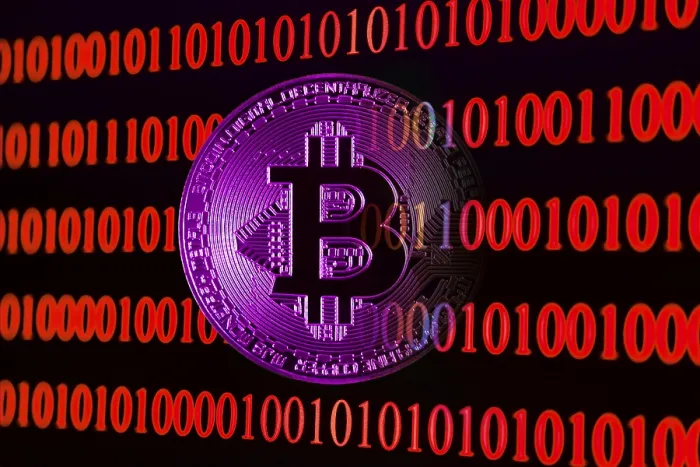 Framed Print : Bitcoin with Binary Code Print