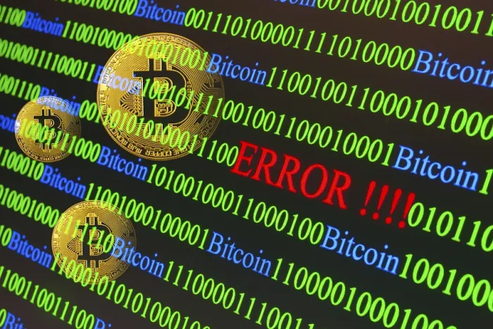 Framed Print : Bitcoin Binary Code Print with Error Framed Print : Bitcoin Binary Code Print with Error