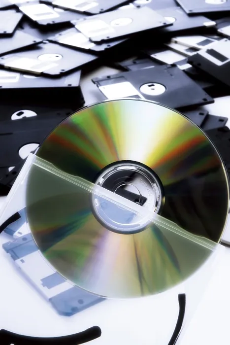 Framed Print : A CD in Front of a Floppy Disk Print Framed Print : A CD in Front of a Floppy Disk Print