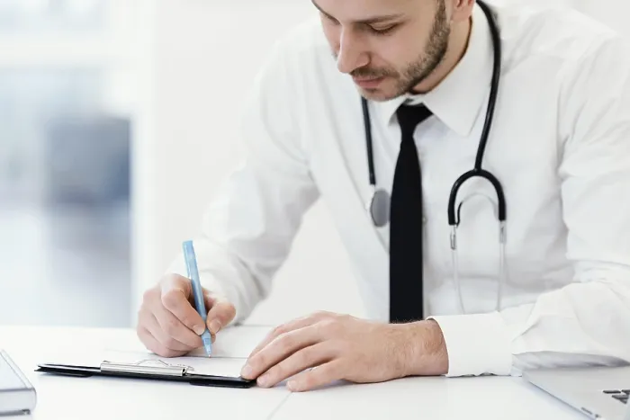 Framed Print : Close-up Doctor Writing Print