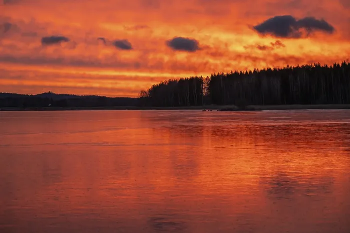 Framed Print : Finland Sunset Print: Frozen Lake and Forest