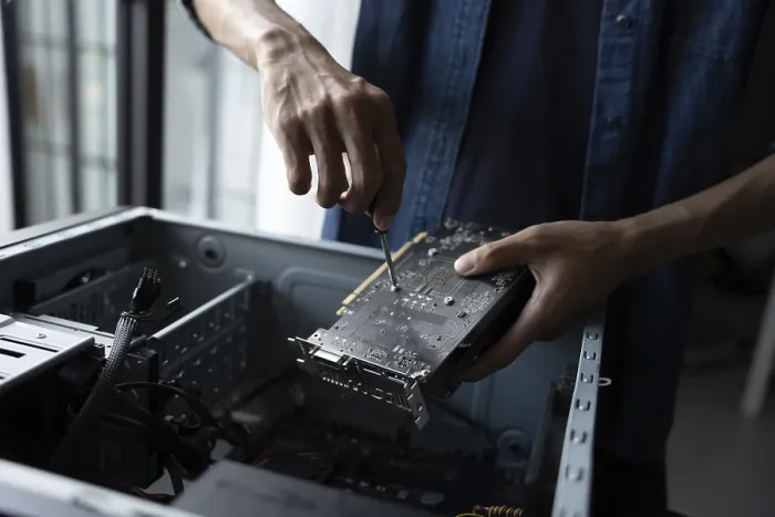 Framed Print : IT Engineer Installing Hardware Equipment Print Framed Print : IT Engineer Installing Hardware Equipment Print