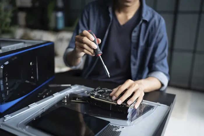Framed Print : IT Engineer Installing Hardware Equipment Print Framed Print : IT Engineer Installing Hardware Equipment Print