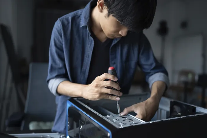 Framed Print : IT Engineer Installing Motherboard Print