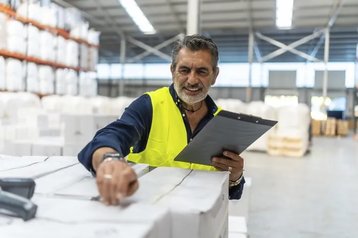 Framed Print : Logistics Manager Checking Shipment in Warehouse Print Framed Print : Logistics Manager Checking Shipment in Warehouse Print
