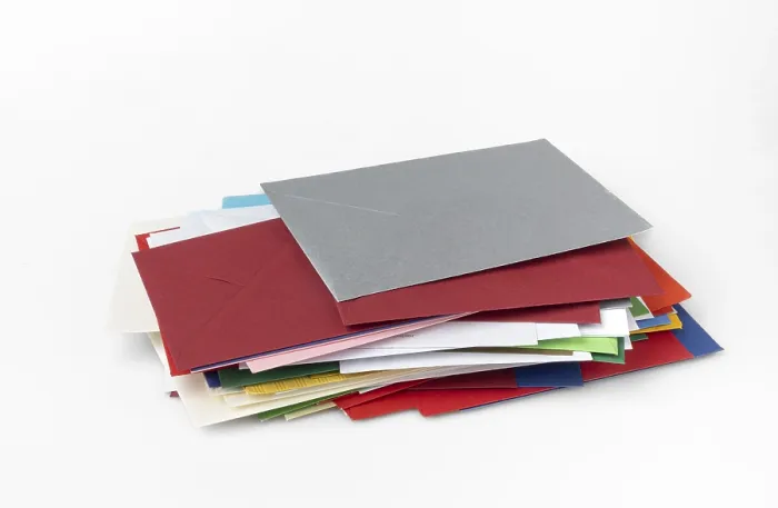 Framed Print : Stack of Coloured Envelopes Print on White Background Framed Print : Stack of Coloured Envelopes Print on White Background