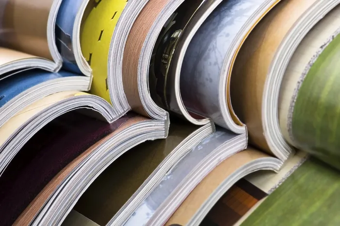 Framed Print : Stack of Open Magazines Print