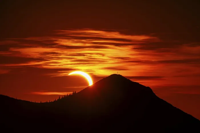 Framed Print : Partial Solar Eclipse Print, Bavaria Mountains