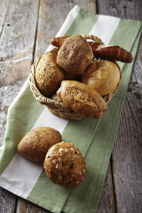 Framed Print : Rustic Table Print: Various Breads in a Basket Framed Print : Rustic Table Print: Various Breads in a Basket
