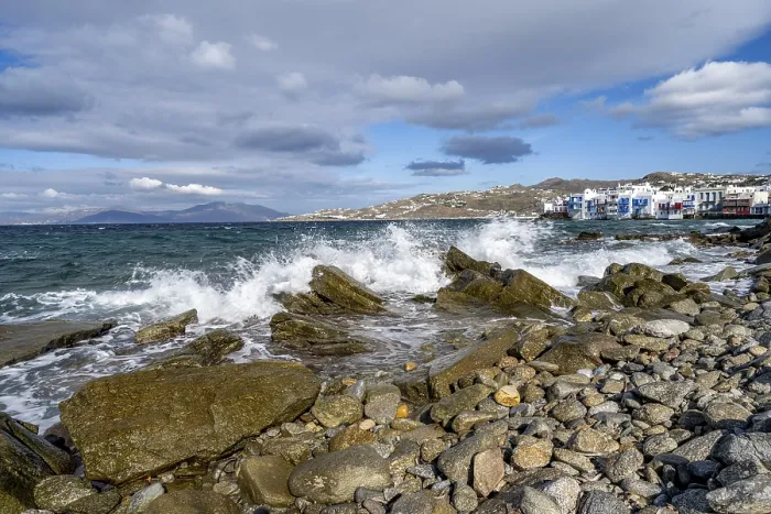 Framed Print : Waves Breaking on Mykonos Beach Print Framed Print : Waves Breaking on Mykonos Beach Print