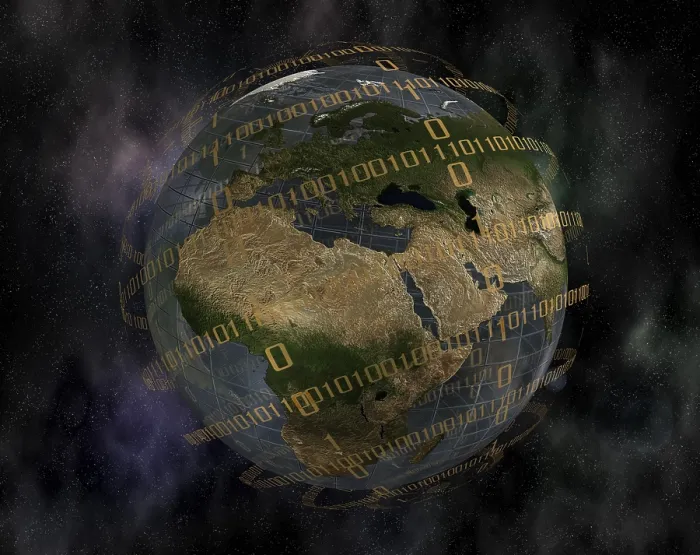 Framed Print : World Globe and Binary Code Print Framed Print : World Globe and Binary Code Print