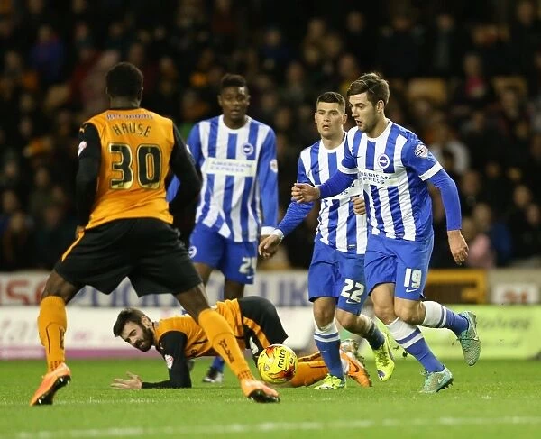 Gary Gardner of Brighton and Hove Albion Faces Off Against Wolverhampton Wanderers in Sky Bet Championship Clash (20DEC14)