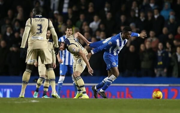 Tug-of-War in Midfield: Rohan Ince Caught in the Middle during Brighton & Hove Albion vs Leeds United (24FEB15)