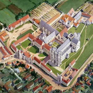 Aerial view reconstruction drawing, St Augustines Abbey J920596