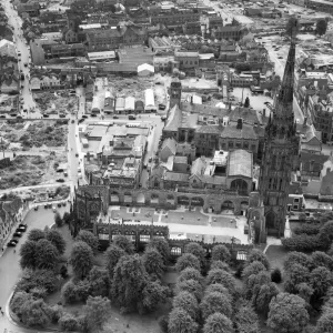 Print of Coventry Cathedral from the air, July 1949 Print of Coventry Cathedral from the air, July 1949