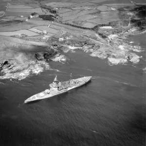 Print of HMS Warspite at Prussia Cove, Cornwall Print of HMS Warspite at Prussia Cove, Cornwall