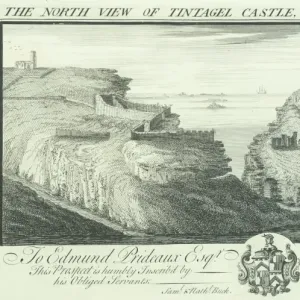 Tintagel Castle North View Print, 1734 Engraving Tintagel Castle North View Print, 1734 Engraving