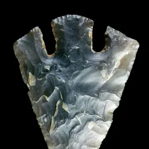 Print of a Bronze Age Conygar Hill type barbed and tanged arrow head