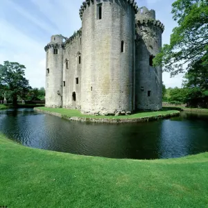 Nunney Castle Print: 14th-century French-style castle and moat