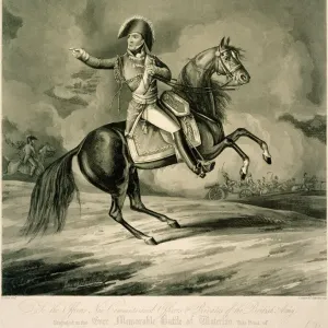Print of the Duke of Wellington on horseback at Waterloo Print of the Duke of Wellington on horseback at Waterloo