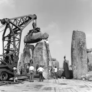 Stonehenge Trilithon Lintel Re-Erection Print, 1958 Stonehenge Trilithon Lintel Re-Erection Print, 1958