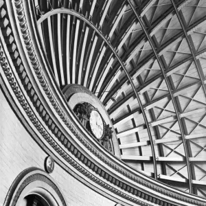 Print of Leeds Corn Exchange interior detail showing domed roof with clock Print of Leeds Corn Exchange interior detail showing domed roof with clock