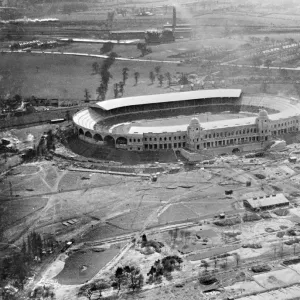 Print of Wembley Stadium under construction in 1923, aerial photograph Print of Wembley Stadium under construction in 1923, aerial photograph