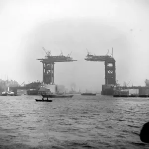 Print of Tower Bridge under construction, circa 1889 Print of Tower Bridge under construction, circa 1889