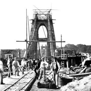 Print of Clifton Suspension Bridge under construction Print of Clifton Suspension Bridge under construction
