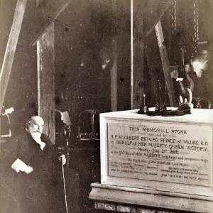 Print of Sir Horace Jones seated beside Tower Bridge foundation stone Print of Sir Horace Jones seated beside Tower Bridge foundation stone